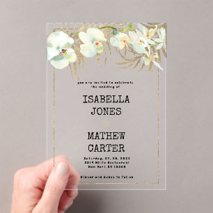 Invitations En Acrylique police de machine à écrire vintage Mariage orchidé
