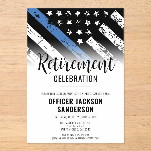 Invitations En Acrylique Police Police Service de la retraite (Recto)