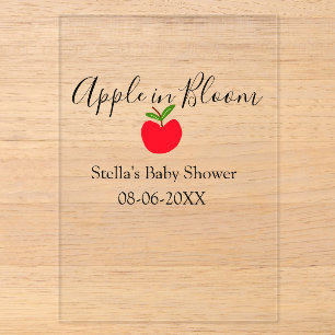 Invitations En Acrylique Pomme en fleurs Baby Shower pomme rouge nom date