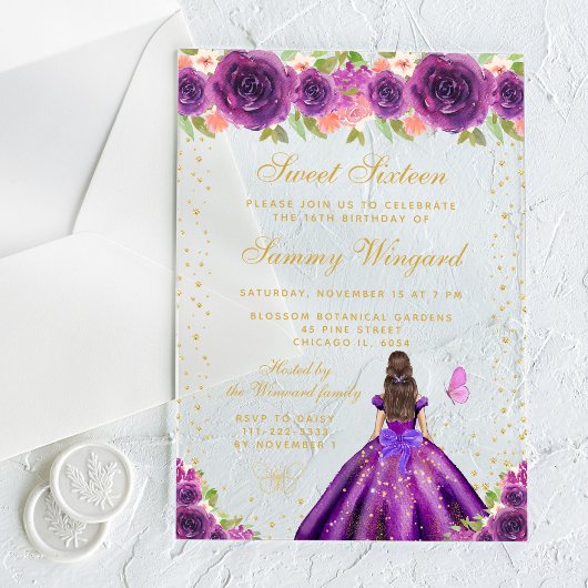 Invitations En Acrylique Pomme Florale Brunette Cheveux Princesse Sweet six