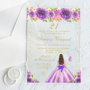 Invitations En Acrylique Pomme Florale Brunette Hair Princess Anniversaire