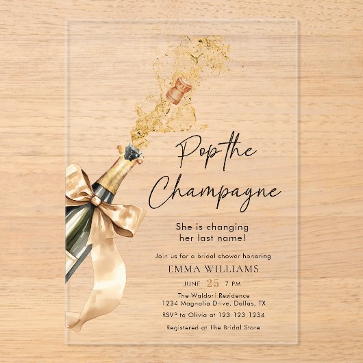Invitations En Acrylique Pop Moderne La Fête des mariées Champagne (Recto)