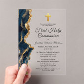 Invitations En Acrylique Porte Bleue Or Première Communion Sacrée Garçon (In situ (ordinateur de poche))