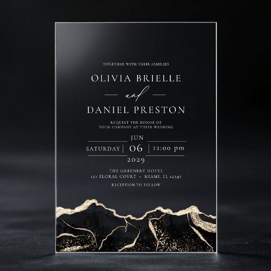 Invitations En Acrylique Porte d'or noir Élégant Mariage moderne