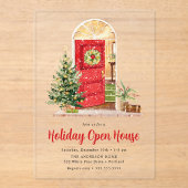 Invitations En Acrylique Porte rouge neige - Maison ouverte (Recto)