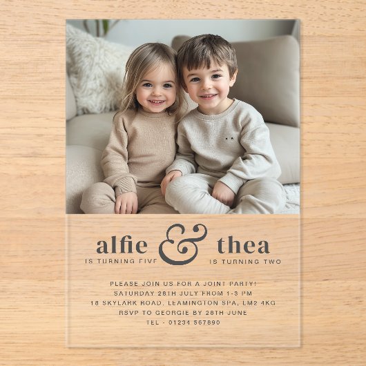 Invitations En Acrylique Portrait conjoint d'invitation d'anniversaire (Recto)