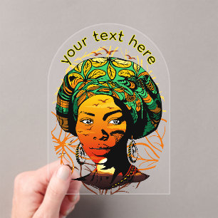 Invitations En Acrylique Portrait féminin africain avec coucher de soleil