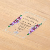 Invitations En Acrylique Posh encadré, Anneaux Diamants & Clematis Mariage (Poser)