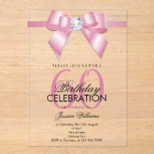 Invitations En Acrylique Posh Gem Bow & Ruban 60e Anniversaire