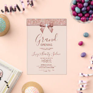 Invitations En Acrylique Posh Rose Gold Jewel Bow Grand Ouverture