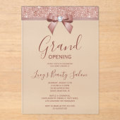 Invitations En Acrylique Posh Rose Gold Jewel Bow Grand Ouverture (Recto)