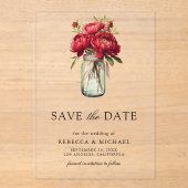Invitations En Acrylique Pot de fleurs à l'oeillet rouge pour mariage, "Gar (Recto)