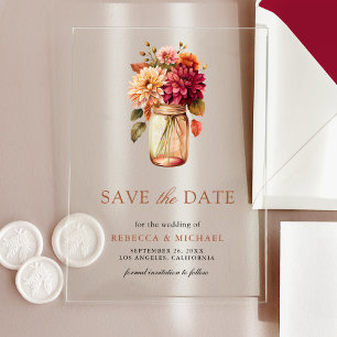 Invitations En Acrylique Pot de fleurs d'automne Dahlia en bocal Mariage à