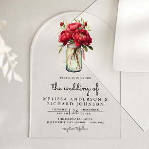 Invitations En Acrylique Pot de fleurs de mariage au pot Mason au pivoine r
