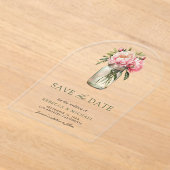 Invitations En Acrylique Pot de fleurs rose mariage à conserver date (Poser)