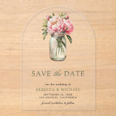 Invitations En Acrylique Pot de fleurs rose mariage à conserver date (Recto)