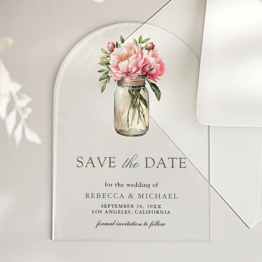 Invitations En Acrylique Pot de fleurs rose mariage à conserver date