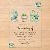 Invitations En Acrylique Pots de Cactus de Verdure Succulente Mariage (Recto)