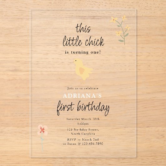 Invitations En Acrylique Poules mignonnes et poulets tournants un anniversa (Recto)
