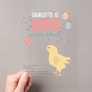 Invitations En Acrylique Poules Mignonnes Fille de poulet 1er Anniversaire