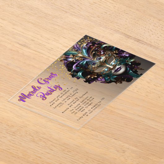 Invitations En Acrylique Pourpre | Turquoise Masquerade Masque Mardi Gras P (Poser)
