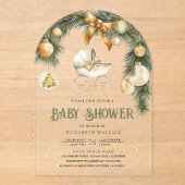 Invitations En Acrylique Poussette Rustique Boho Baby shower de Noël d'hive (Recto)