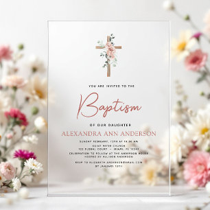 Invitations En Acrylique Poussière de baptême Rose rose Greenery Eucalyptus