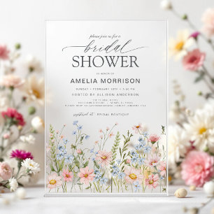Invitations En Acrylique Poussière de Fleur Sauvage Bleu Rose Jardin Mariag