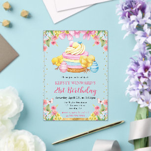 Invitations En Acrylique Poussins de Pâques à l'aquarelle Anniversaire 21 P