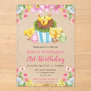 Invitations En Acrylique Poussins de Pâques à l'aquarelle Anniversaire 21 P