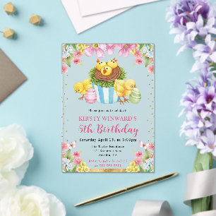Invitations En Acrylique Poussins de Pâques à l'aquarelle Printemps 5e Anni