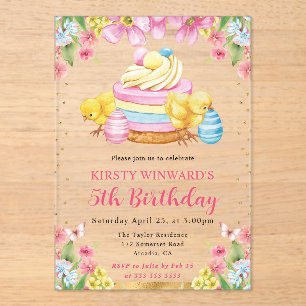Invitations En Acrylique Poussins de Pâques à l'aquarelle Printemps 5e Anni