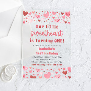Invitations En Acrylique Premier anniversaire de Little Sweetheart aux cœur