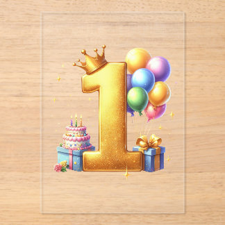 Invitations En Acrylique Premier anniversaire doré