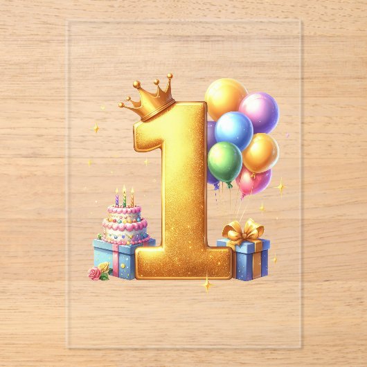 Invitations En Acrylique Premier anniversaire doré (Recto)