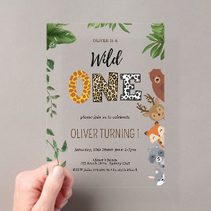 Invitations En Acrylique Premier Anniversaire lettres forme d'animal sauvag