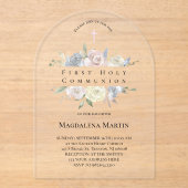 Invitations En Acrylique Premier cadre fleuri de la sainte communion (Recto)