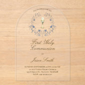 Invitations En Acrylique Premier feuillage bleu calice de la Communion (Recto)