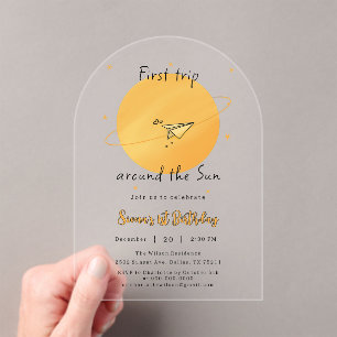 Invitations En Acrylique Premier Tour Autour Du Soleil Avion En Papier Anni