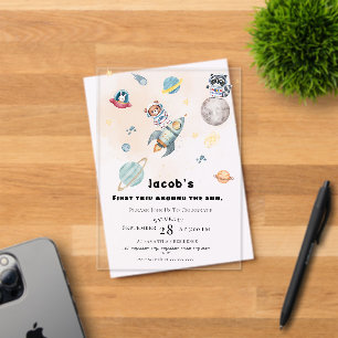 Invitations En Acrylique Premier Tour Autour du Soleil Espace Animaux Anniv
