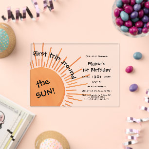 Invitations En Acrylique Premier Voyage Autour du Soleil 1er Anniversaire H