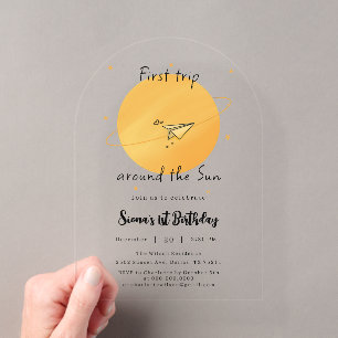 Invitations En Acrylique Premier voyage autour du soleil avion en papier an