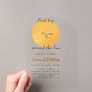 Invitations En Acrylique Premier voyage autour du soleil avion en papier an