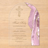 Invitations En Acrylique Première communion Agate rose (Recto)