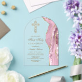 Invitations En Acrylique Première communion Agate rose (Insitu (Mariage))
