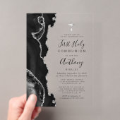 Invitations En Acrylique Première communion Black Silver Agate (In situ (ordinateur de poche))