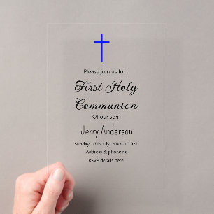 Invitations En Acrylique première communion catholique simple minimaliste