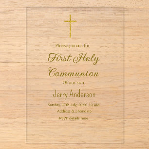 Invitations En Acrylique première communion catholique simple QR minimal