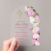 Invitations En Acrylique Première communion d'Arc d'Hydrangée rose (In situ (ordinateur de poche))