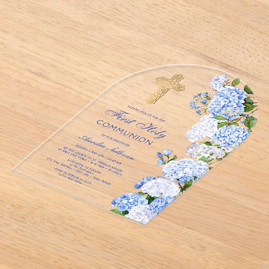 Invitations En Acrylique Première communion de l'arc bleu Hydrangea (Poser)